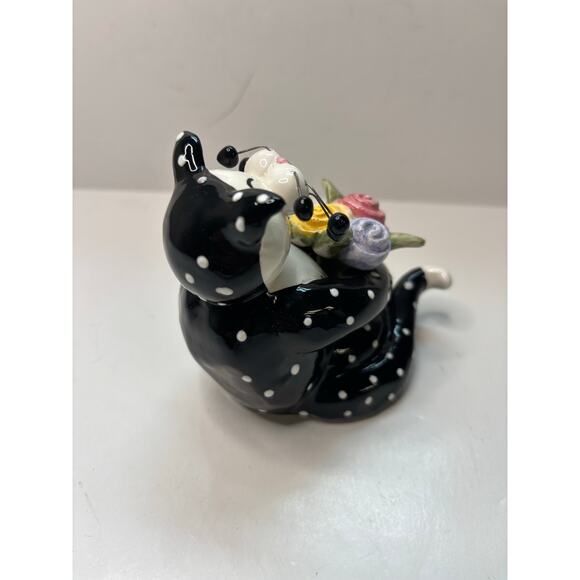 AS IS Whimsiclay by Amy Lacombe Cat Sculpture Figurine 2001 Black w Flowers - Picture 4 of 9